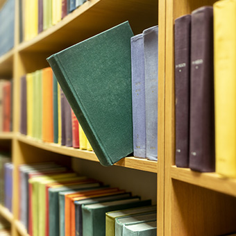Books on a shelf in the library