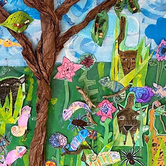Student artwork displayed on the wall