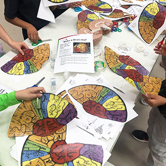 Students working on a brain activity in the classroom