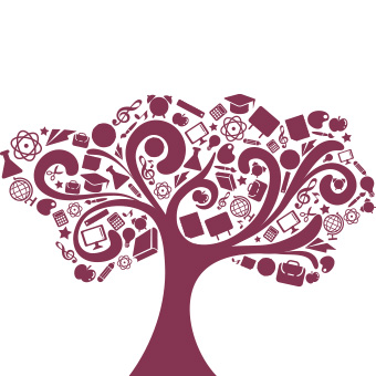 Drawing of a tree with educational icons