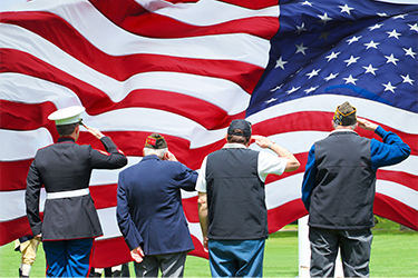 Veterans saluting the United States flag