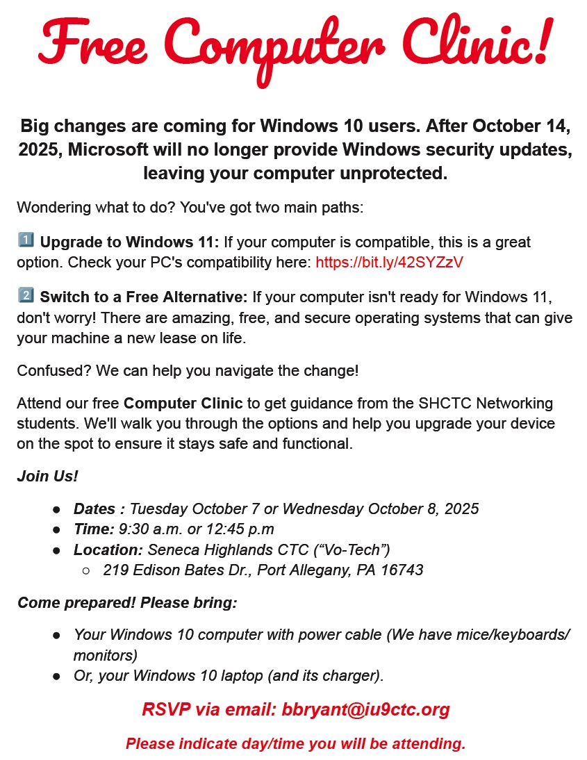 Free Computer Clinic flyer