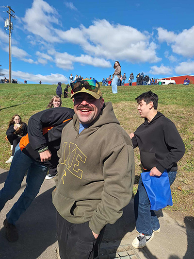 Teacher and students outside