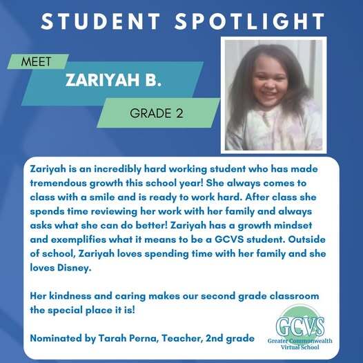 April 2024 Student Spotlight Zariyah