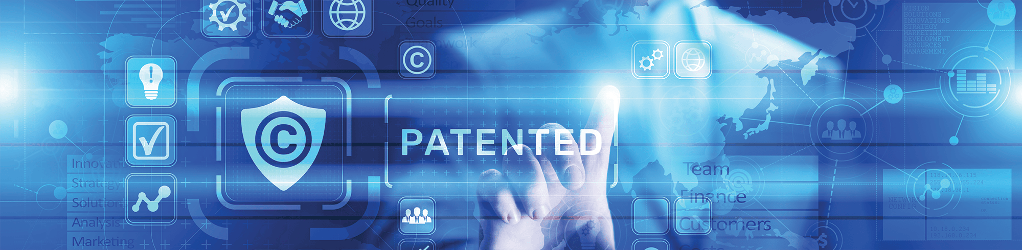 Patented graphic with tech background Patented graphic with tech background