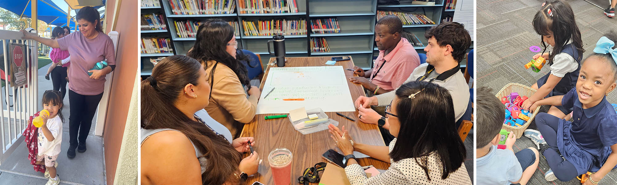 Photo collage of students and adults working together