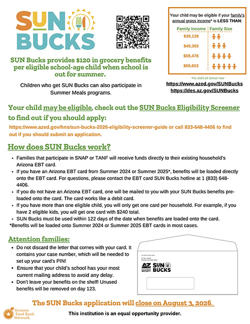 Sun Bucks flyer in English