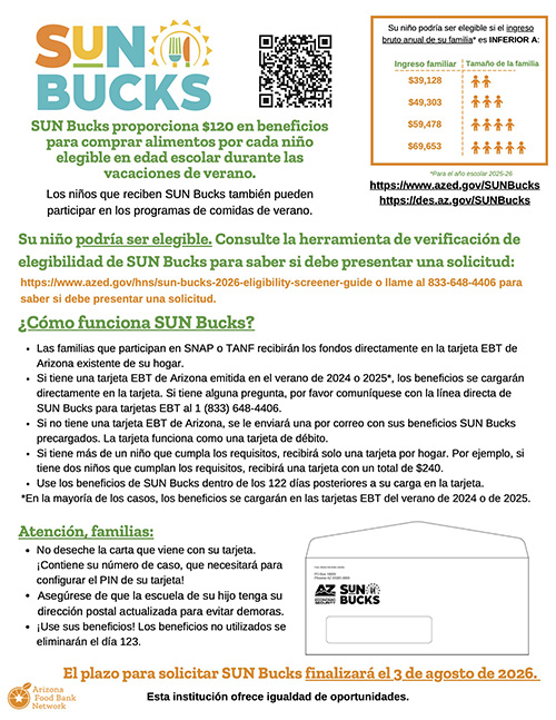 Sun Bucks flyer in Spanish
