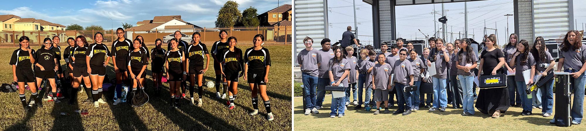 Picture of the girls soccer team, and a picture of the school band