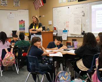 Students and teacher in classroom