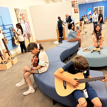 Students playing musical instruments
