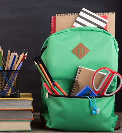 Backpack with school supplies