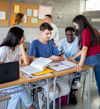 High school students working together in class