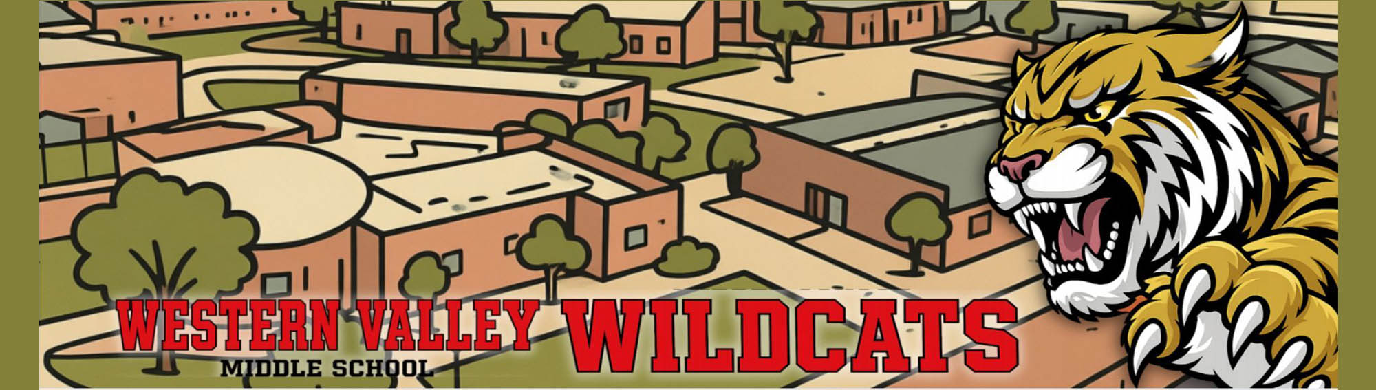 Drawing of Western Valley Middle School Wildcats campus with tiger logo