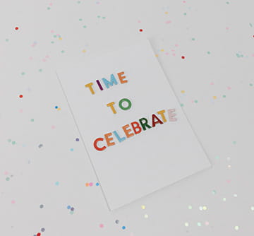 Card that says Time to Celebrate