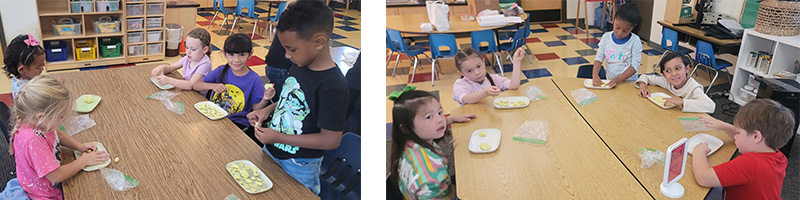 Students creating clay shapes