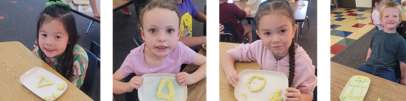 Students showing their shaped clay creations