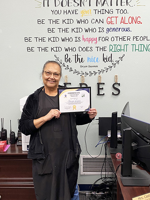 Staff of the month at Frazier Park Elementary, Mrs. Sheryl Lopez, Cafeteria Services