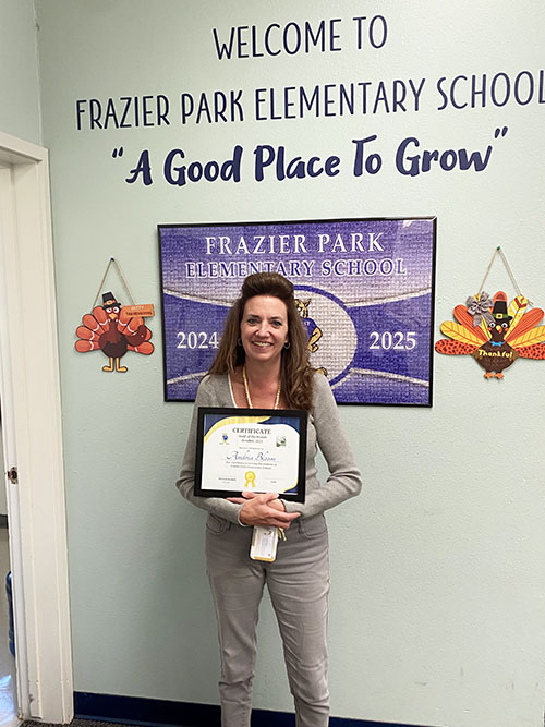 Staff of the month at Frazier Park Elementary, Mrs. Andria Bloom, fourth-grade teacher