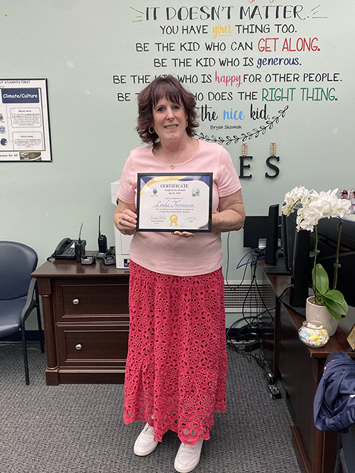 Staff of the month at Frazier Park Elementary, Mrs. Linda Thomason, TK teacher