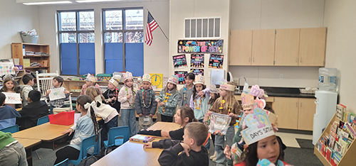 TK and kindergarten students in the classroom celebrating 100 days of school