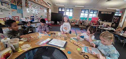 TK and kindergarten students celebrating 100 days of school in the classroom
