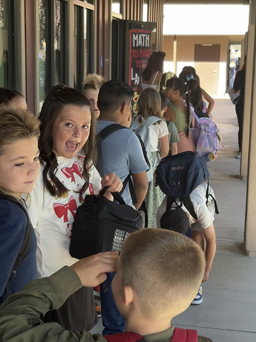 Students in a school hallway
