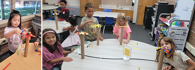 Kindergarten class enjoying activities in the STEAM Lab