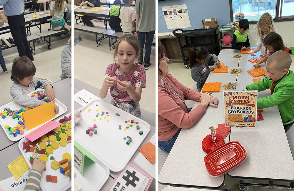 Photo collage of students enjoying the activities at the math faire
