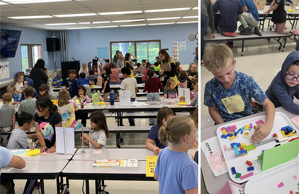 Photo collage of students participating in the math faire