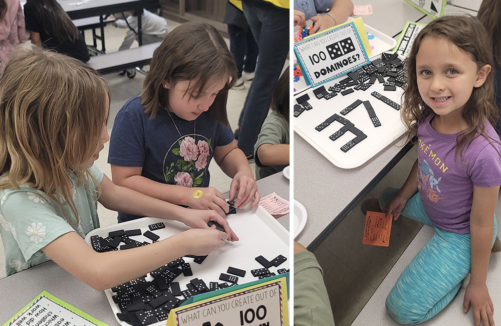 Photo collage of students learning during our Math Faire