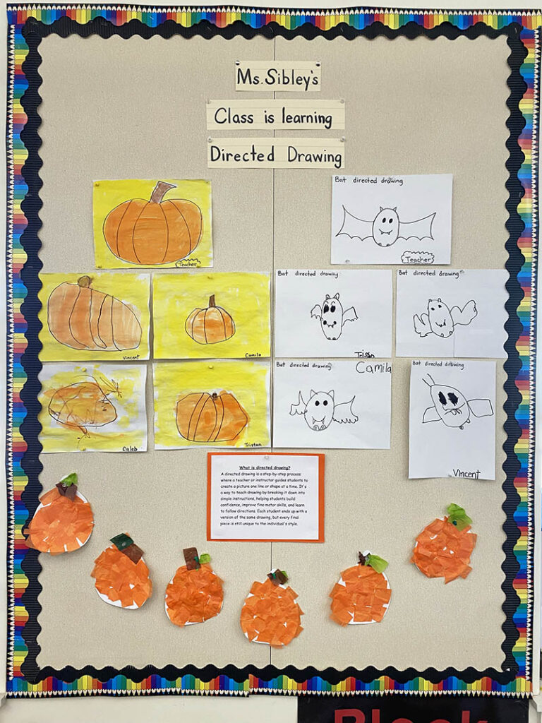 Ms. Sibley’s SDC Class Creative with Directed Drawing bulletin board