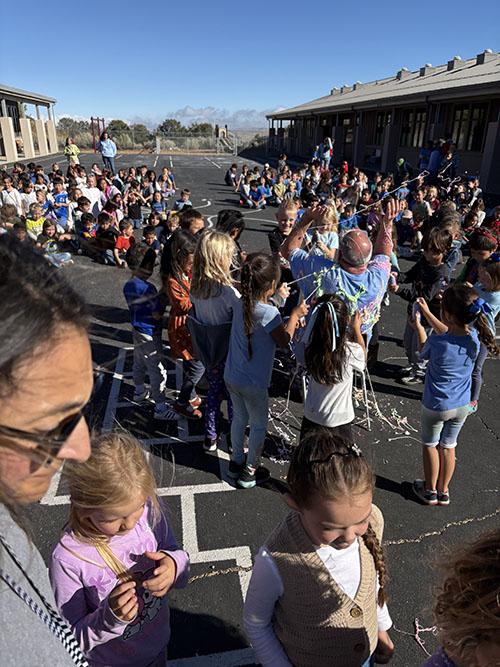 Students outside enjoying the Silly String event