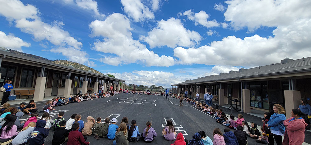 Students outside enjoying a pep rally to kick off Diagnostic III