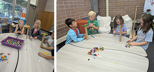 Students engaged in a Lego activity together