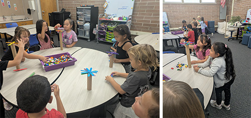 Students creating projects with Lego