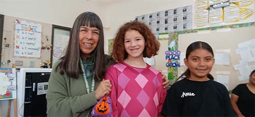 Two students with their teacher