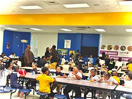 Students eating lunch in the cafeteria