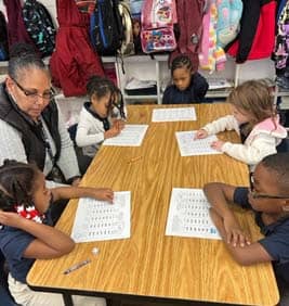 Students working at a table