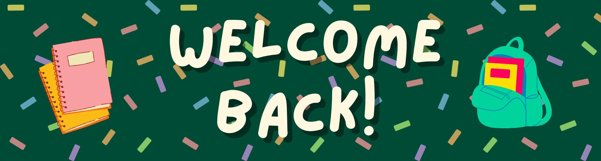 Welcome back banner with a backpack and notebook icon