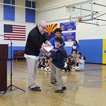 Student receiving an award