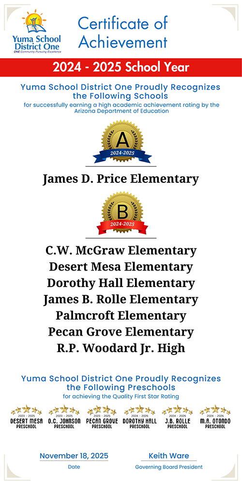 Certificate of Achievement 2024-2025 School Year flyer