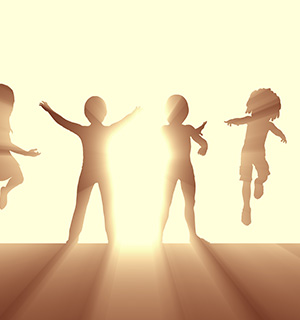 Silhouette of kids in the sunshine