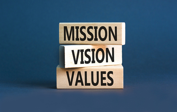 Stacked blocks - Mission, Vision, Values 