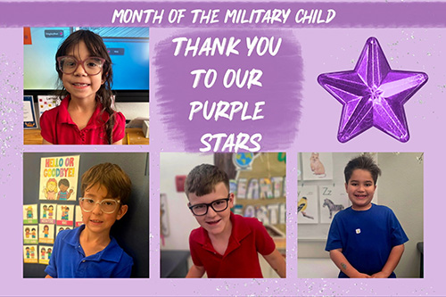 Month of the Military Child - Thank you to our Purple Stars poster highlighting four students